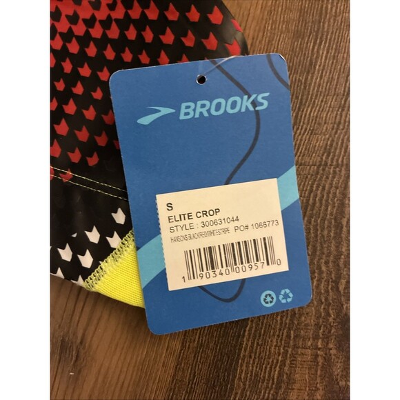 Brooks Hansons Elite Crop Top Black Red Yellow Women Size Small Running New - Picture 3 of 6